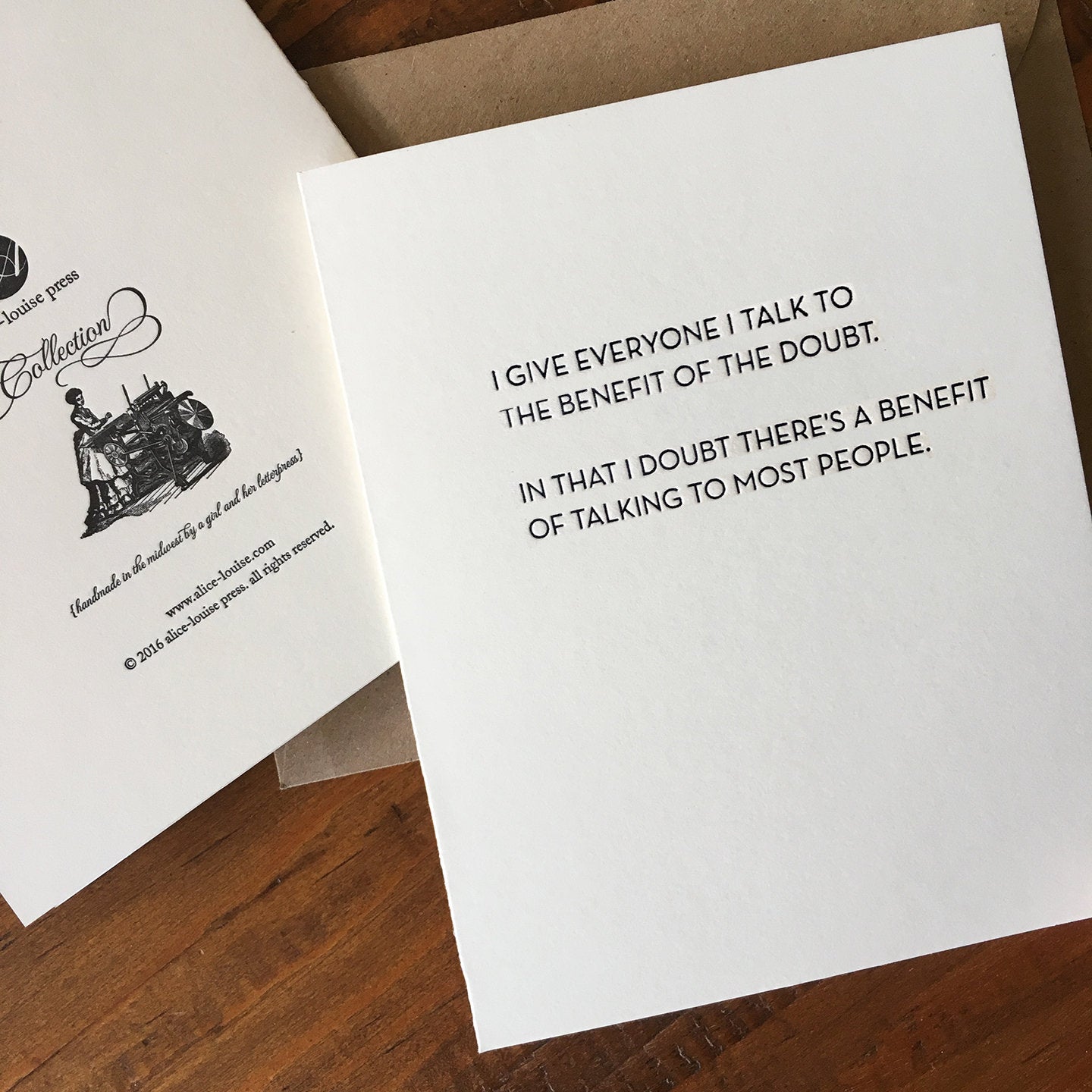 Benefit of Doubt Alice-Louise Letterpress