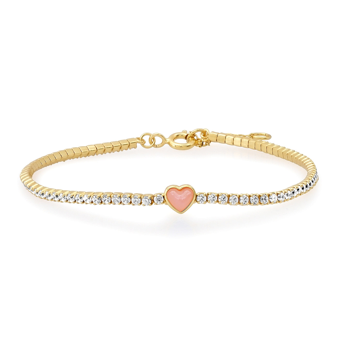 Pink Heart & Clear Tennis Bracelet