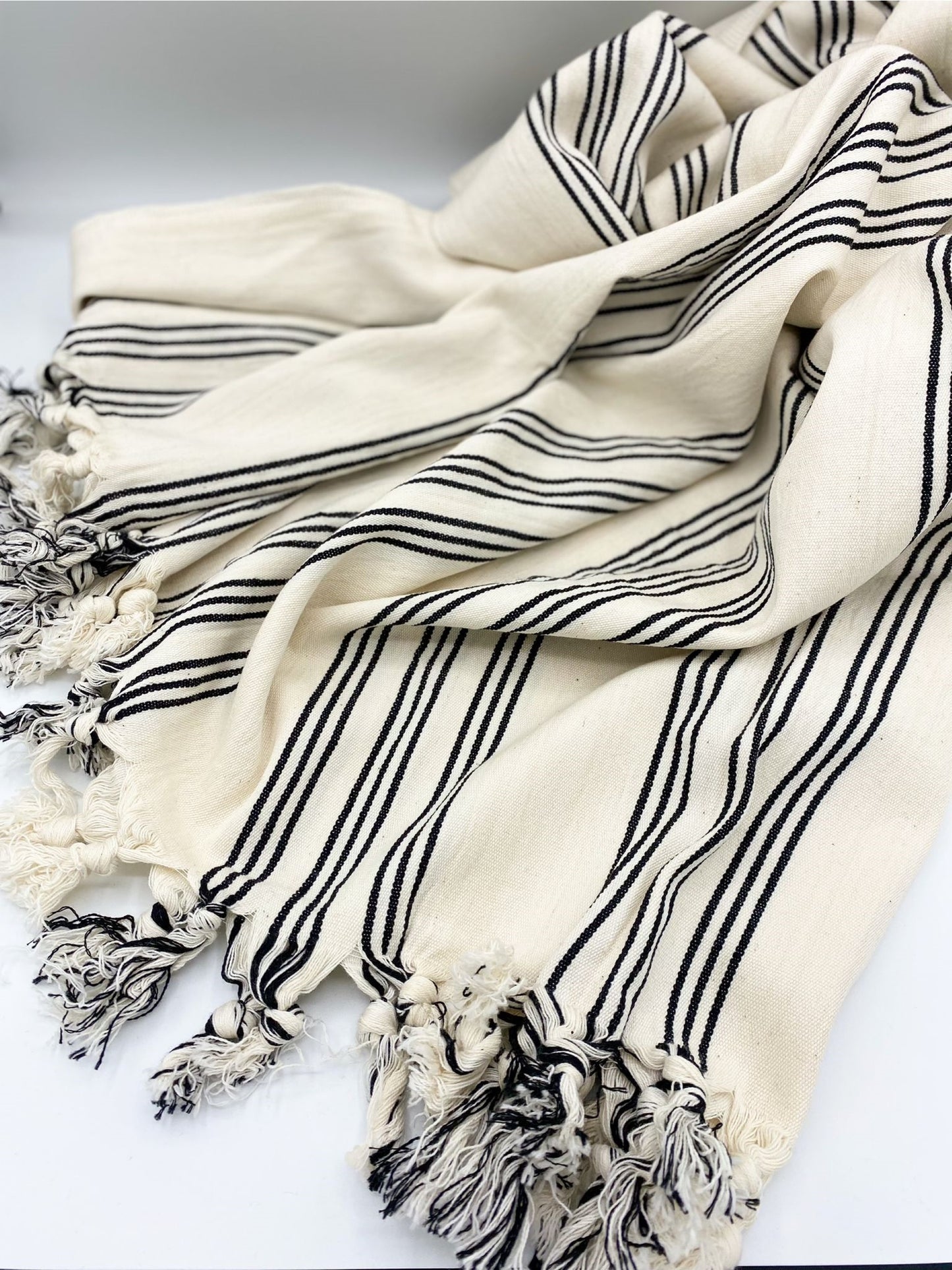 Turkish Cotton Throw Blanket/Towel - Black Stripes