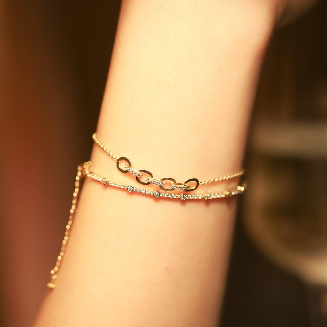 Gold Link Chain Bracelet with CZ ID Bar