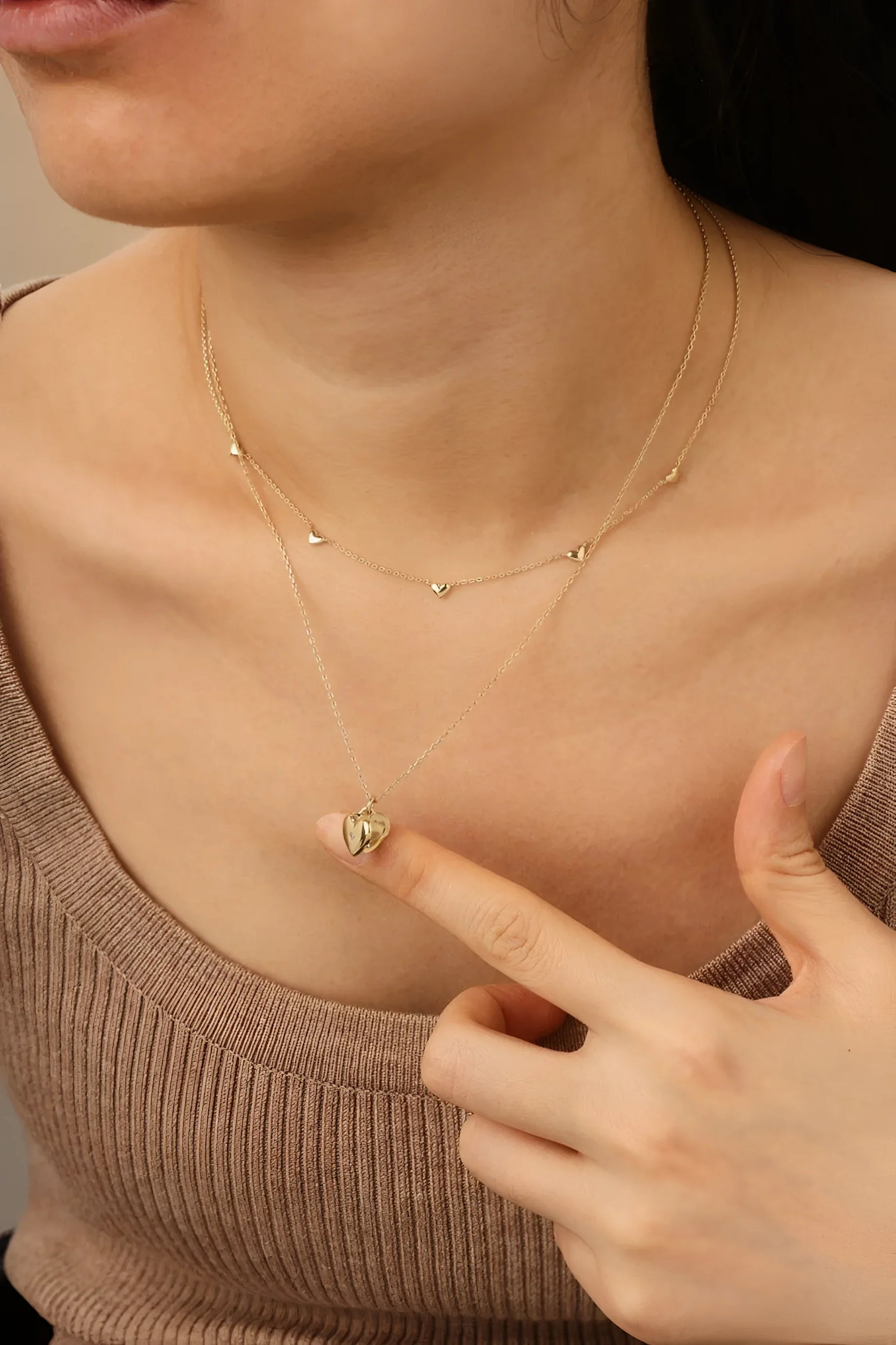 Mini Heart Locket Necklace with CZ - Gold Vermeil