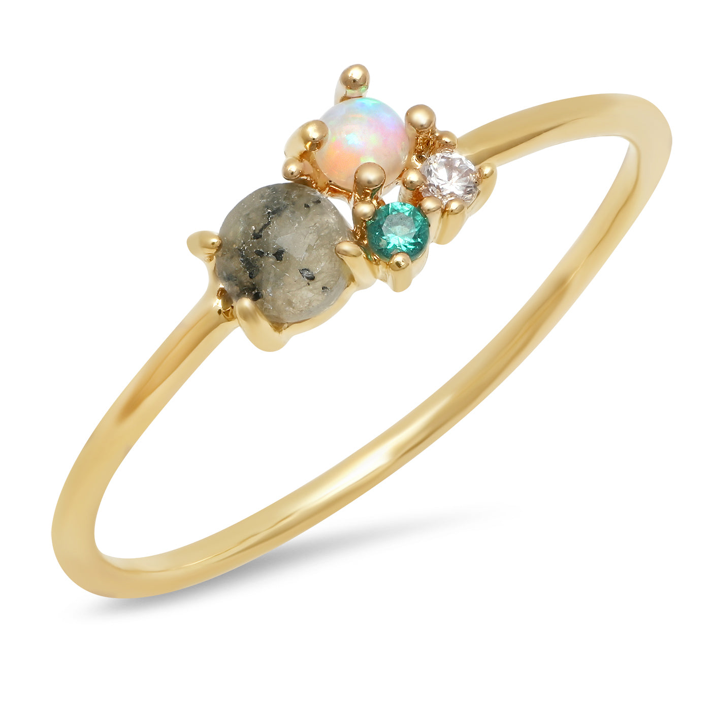 Cluster Stone Ring -Labradorite/Opal