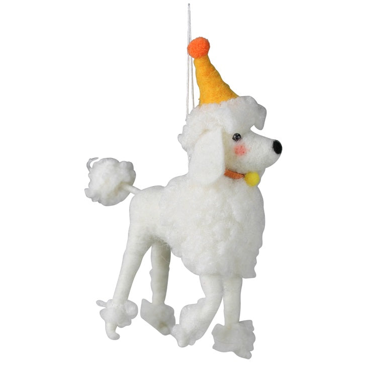 Felt Poodle With Party Hat Ornament