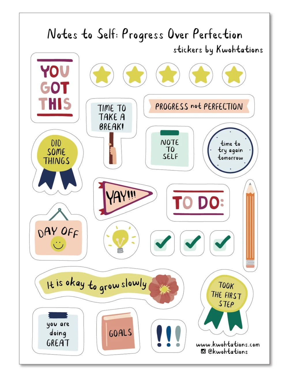 Progress Over Perfection Sticker Sheet Kwohtations