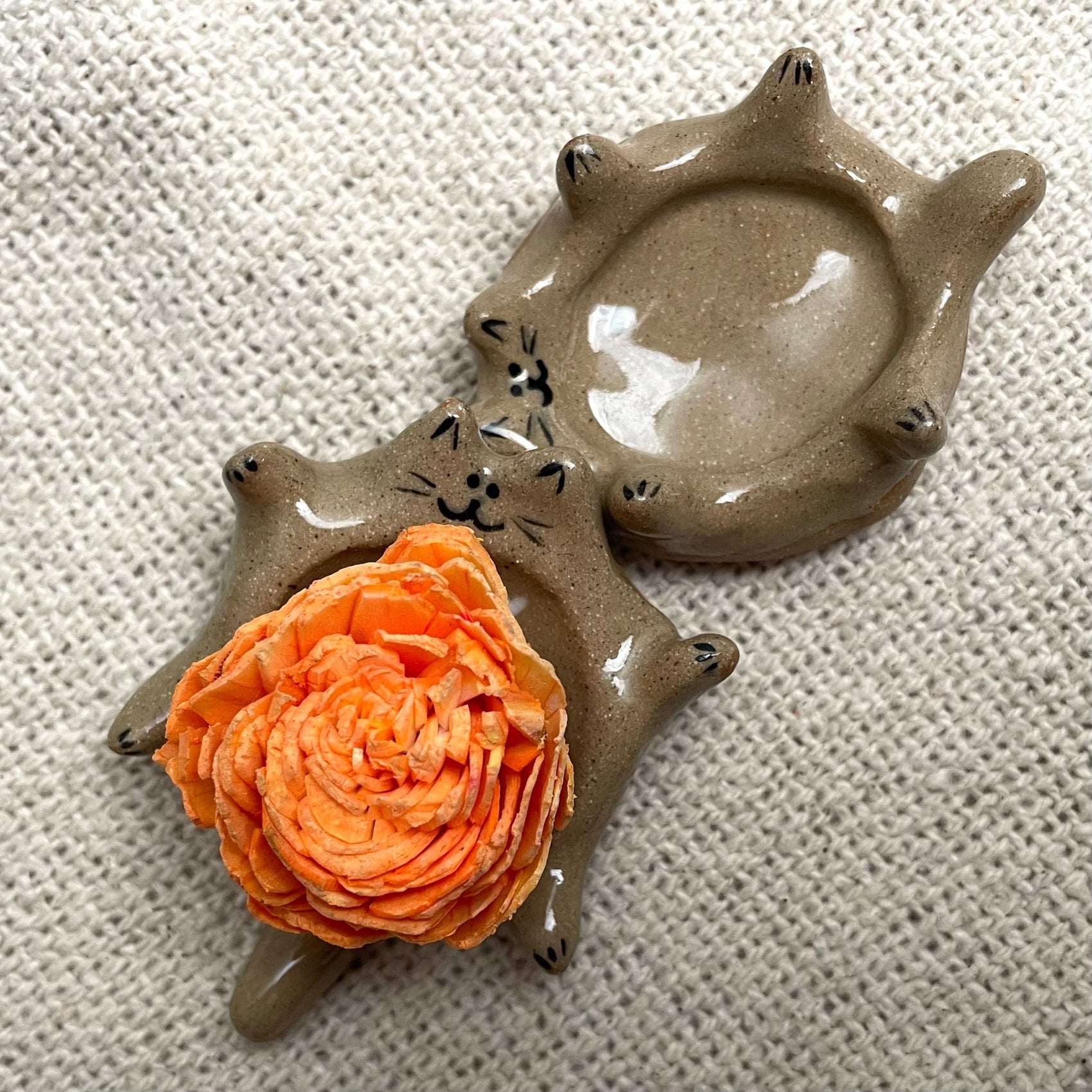 Handmade Ceramic Cat Ring Dish - Brown