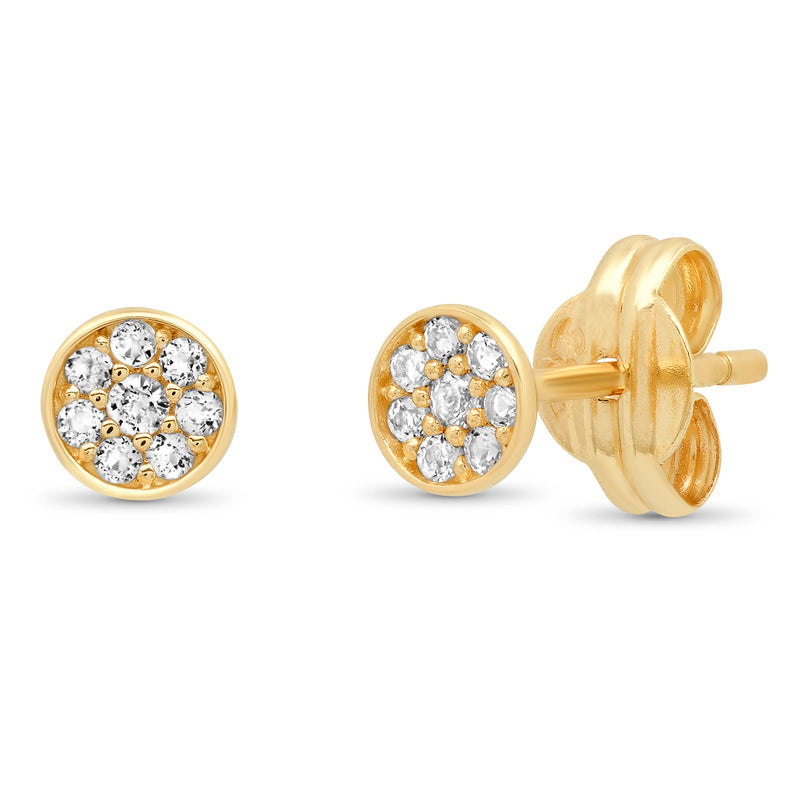 14K White Topaz Disc Post Earrings