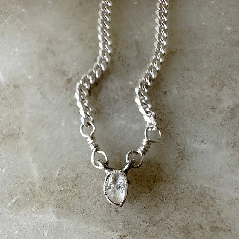 Single Polki Diamond Pendant on Sterling Chain Necklace