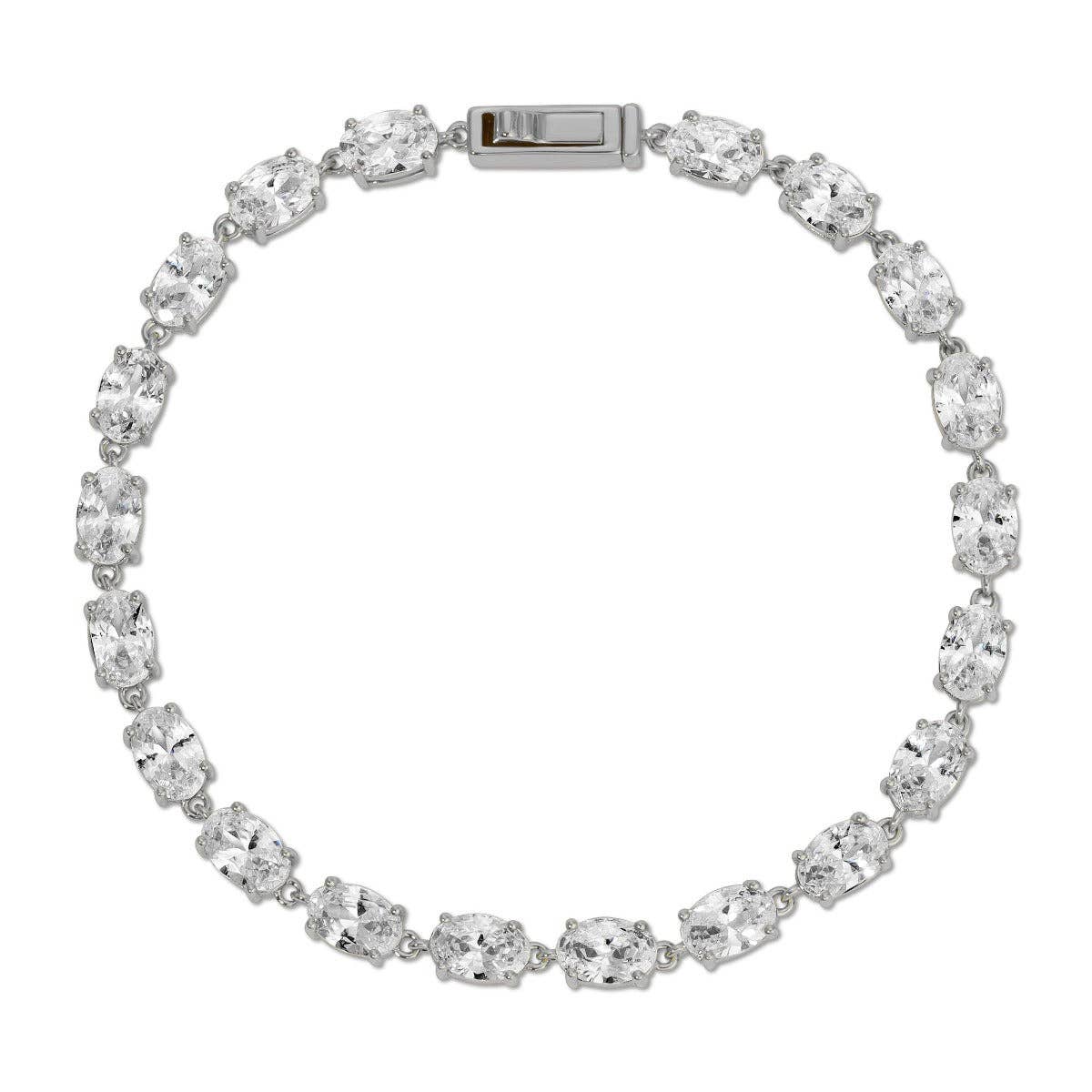 Oval Tennis Bracelet 7" - Rhodium Silver