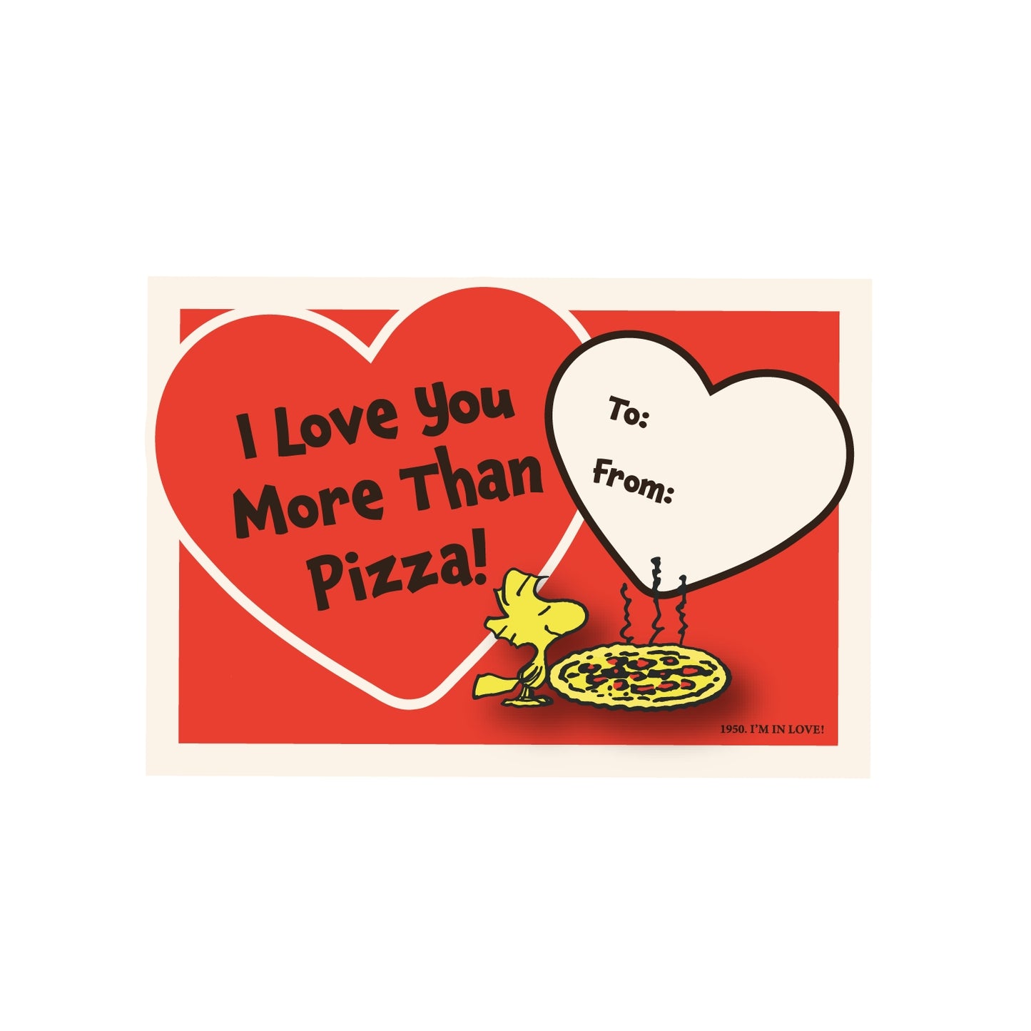 Woodstock Valentines Day More Than Pizza Pin Card