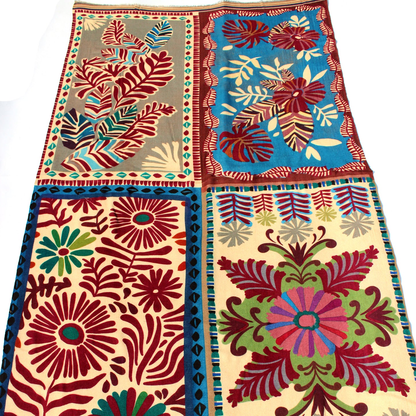 Wool Scarf Kantha/Taupe Blue