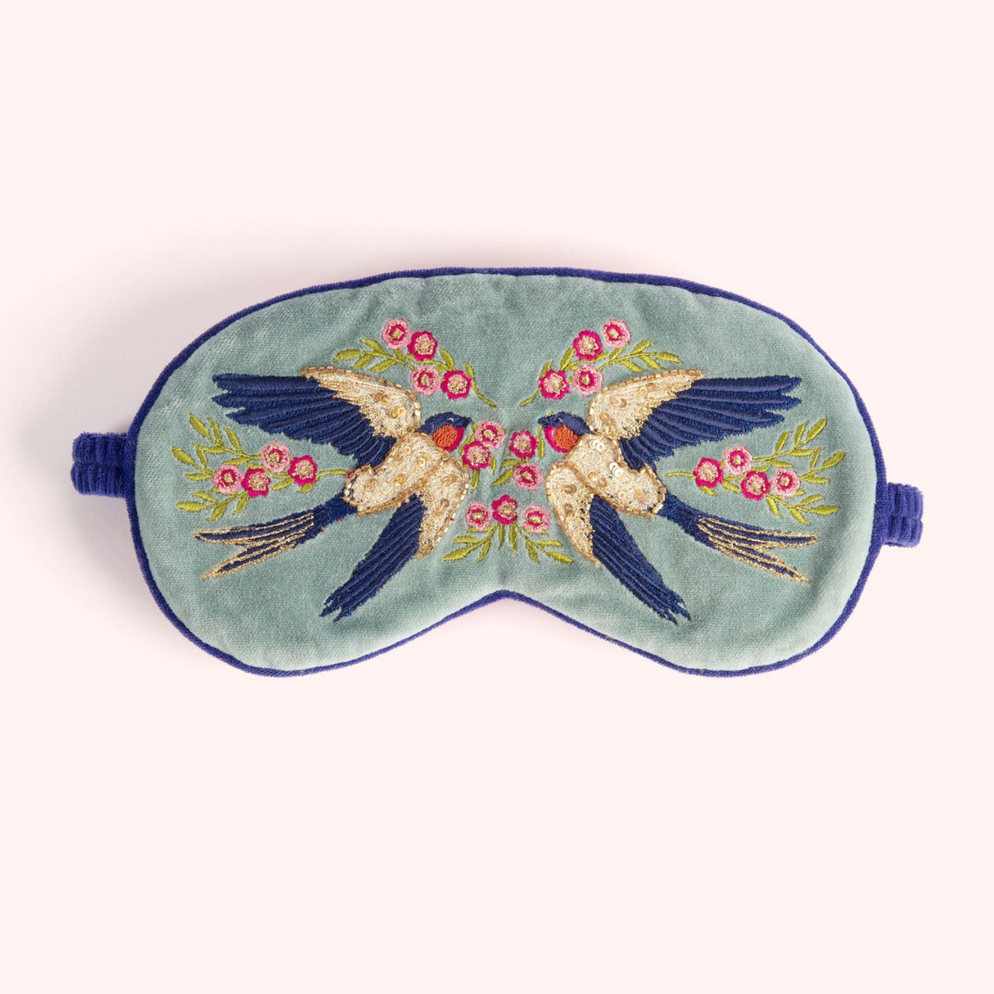 Luxury Lavender Velvet Eye Mask  - Swooping Swallows
