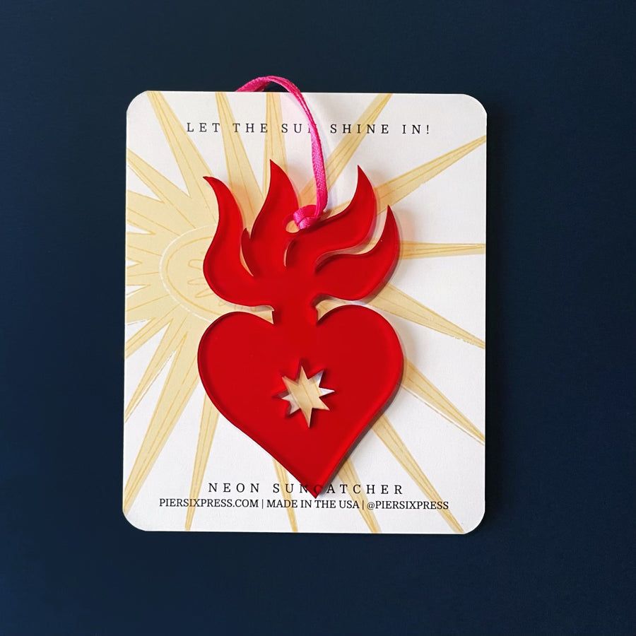 Neon Acrylic Sacred Heart Suncatcher