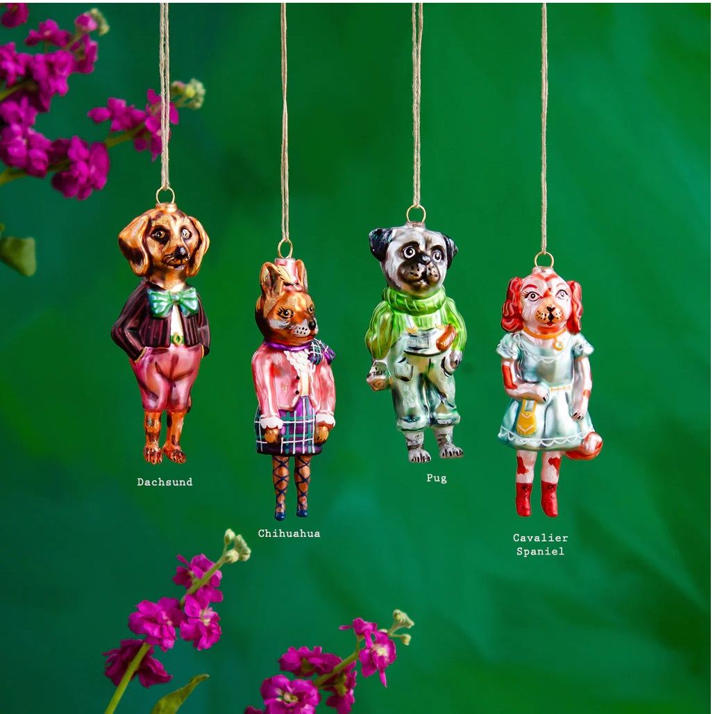 Nathalie Lété Dressed Dog Glass Ornaments - Dachshund