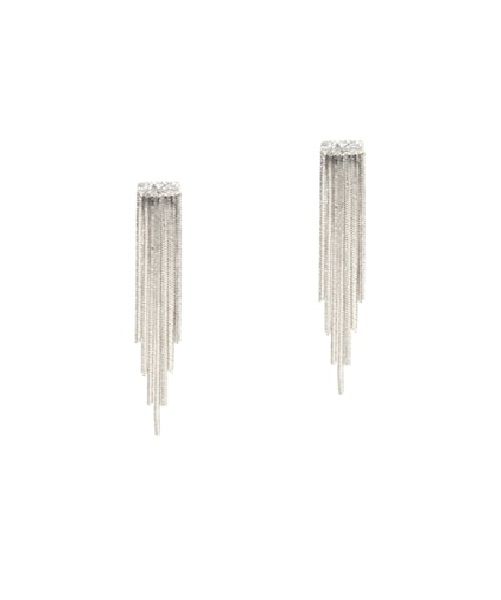 7 Strand Short Linear Drip Earring With Cz Trim  - Silver