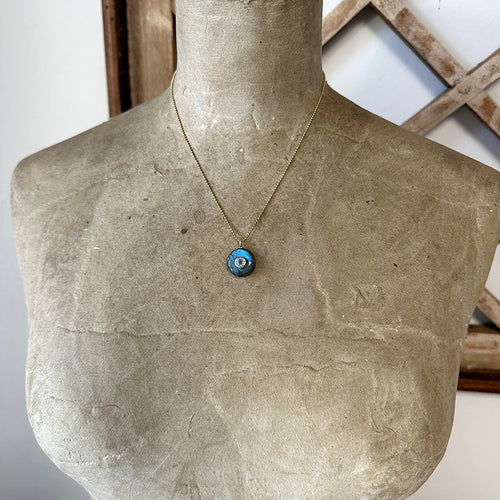 Load image 1 in gallery view. Small Round Labradorite with Blue Topaz on Gold Vermeil Chain