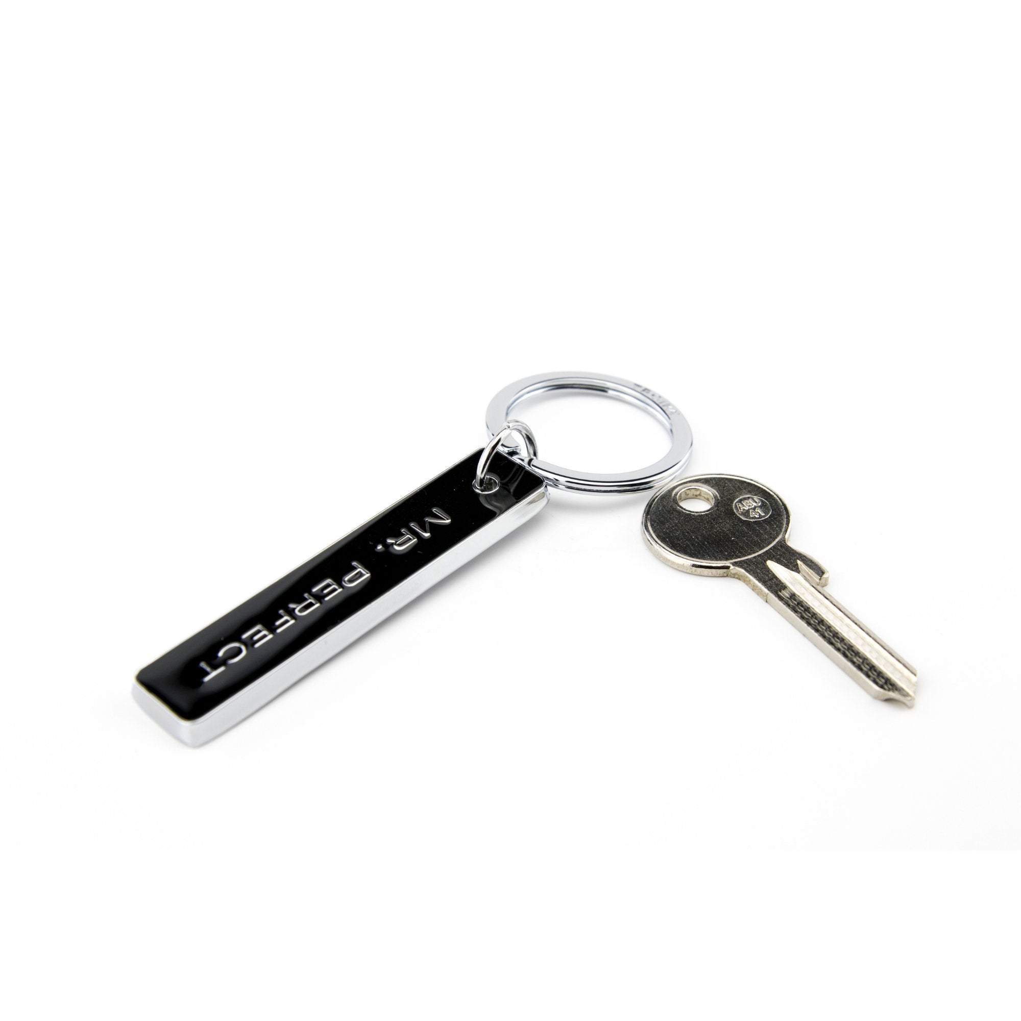 Mr. Perfect Enamel and Chrome Charm Keychain