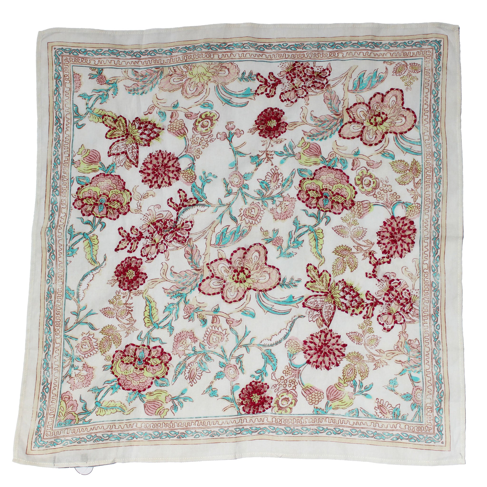 Cotton Embroidered Bandana - White Florals Vismaya Inc.