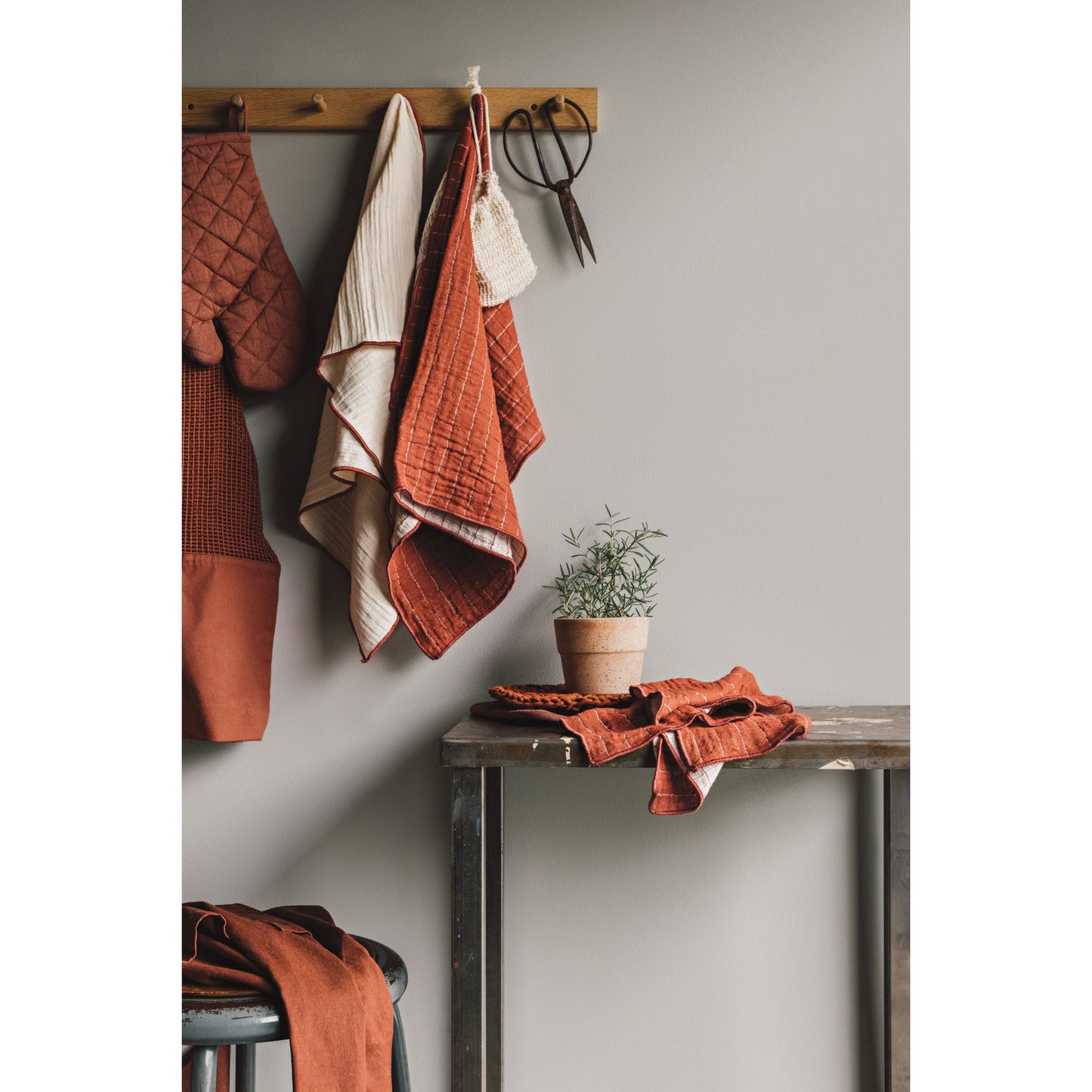 Double-weave dishtowels, set of 2, orange textured woven towels with hanging loops