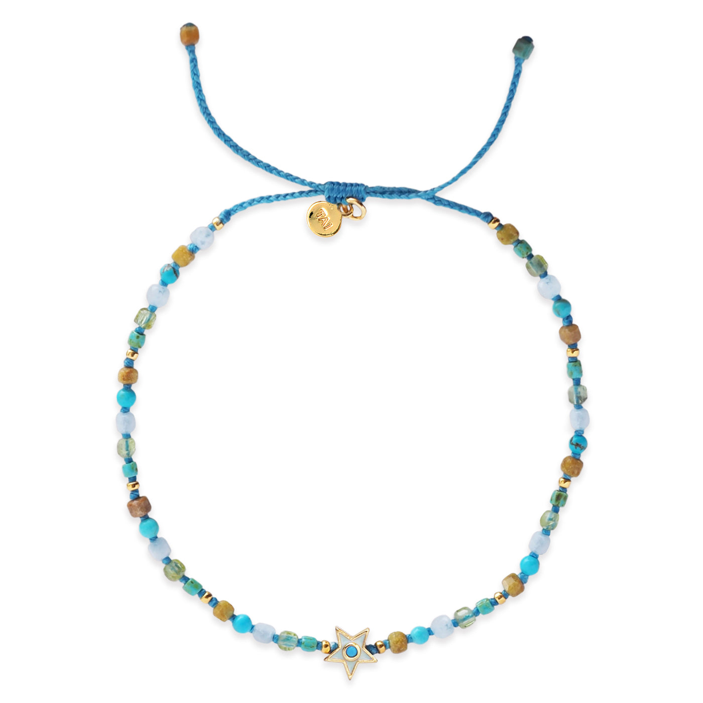 Knotted Semi Precious Stone with Enamel Star Charm Bracelet