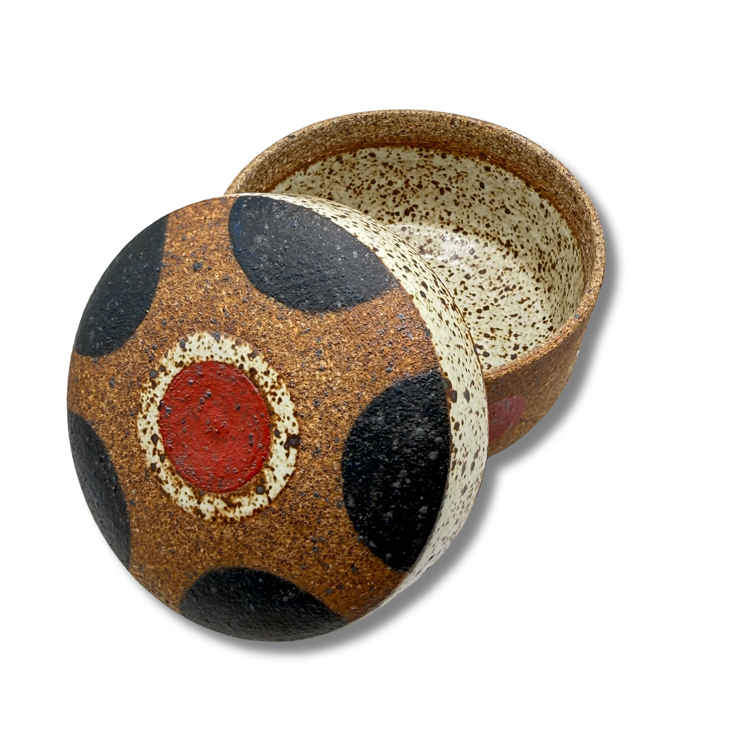 Lidded Jar - Navy, Red, Speckled White