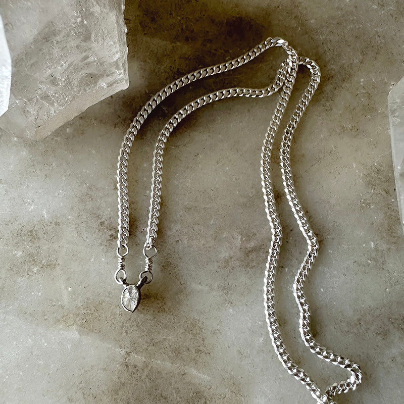 Single Polki Diamond Pendant on Sterling Chain Necklace