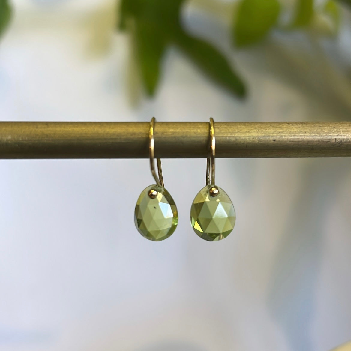 Petite Rose Cut Peridot Gold Filled Earring
