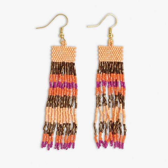 Billie Mixed Horizontal Stripes Beaded Fringe Earrings- Jaipur