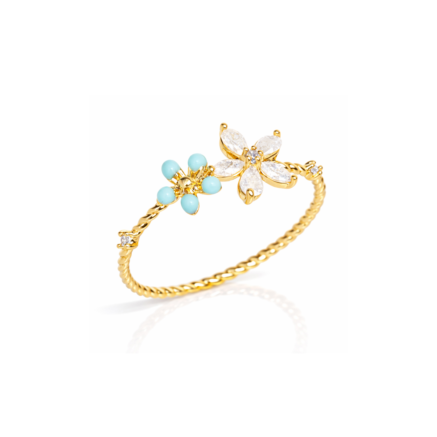 White and Turquoise Flower Ring