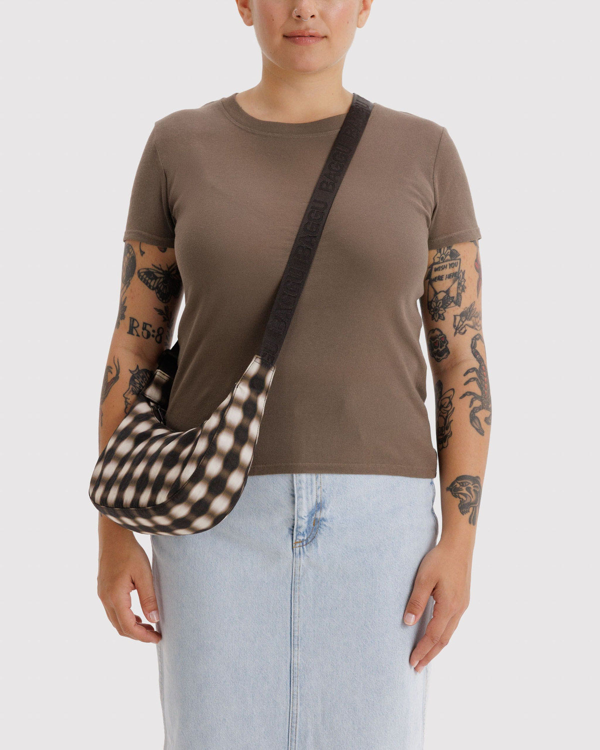 Small Nylon Crescent Bag - Blurred Gingham
Brown