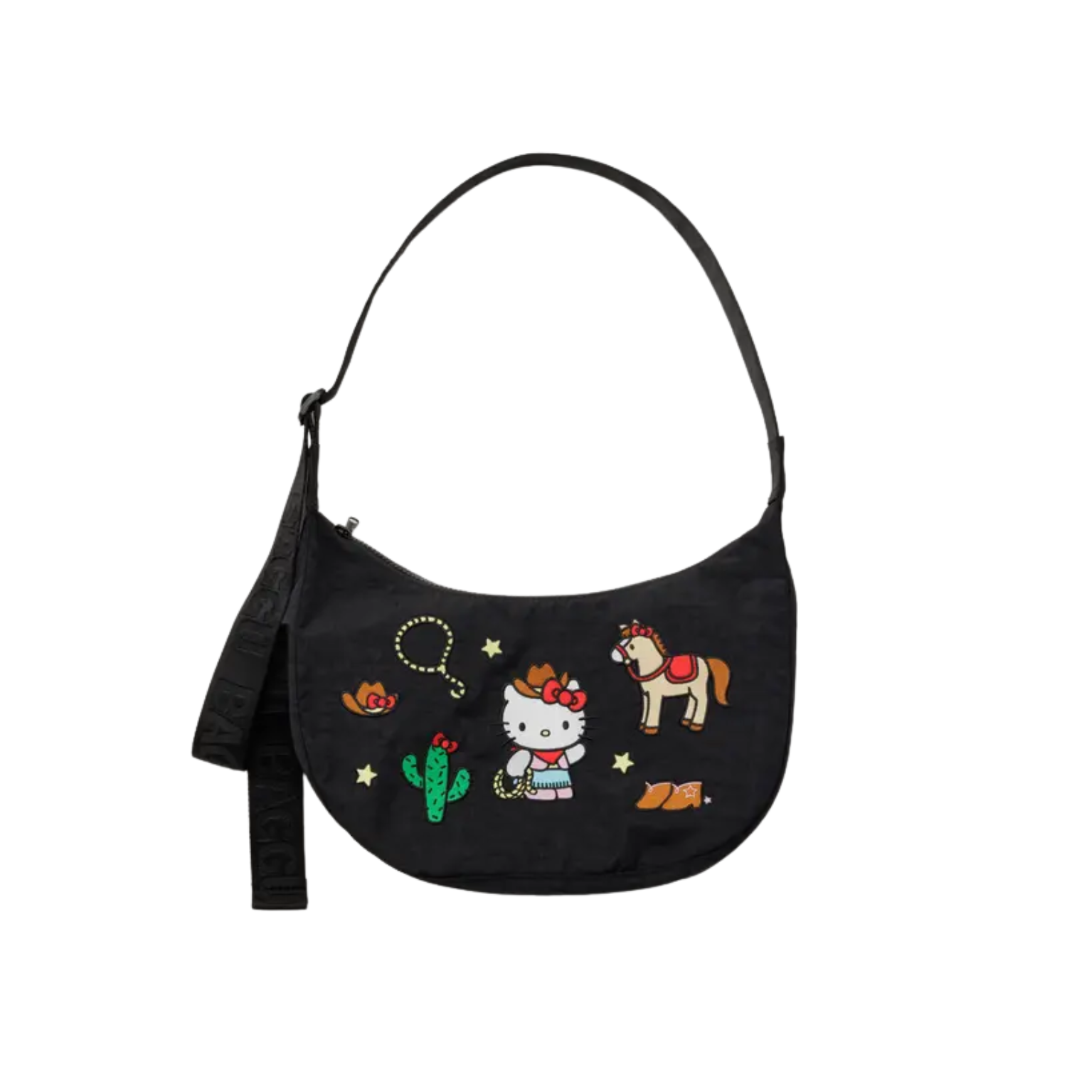Medium Nylon Crescent Bag - Embroidered Hello Kitty Western