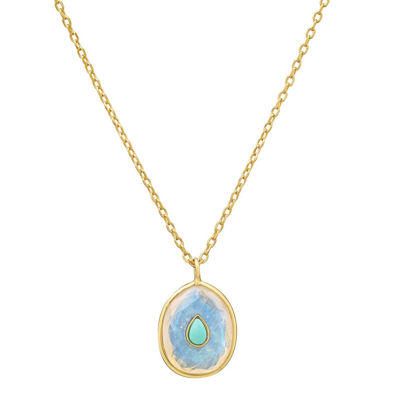 Pearl and Opal Oval Pendant Necklace