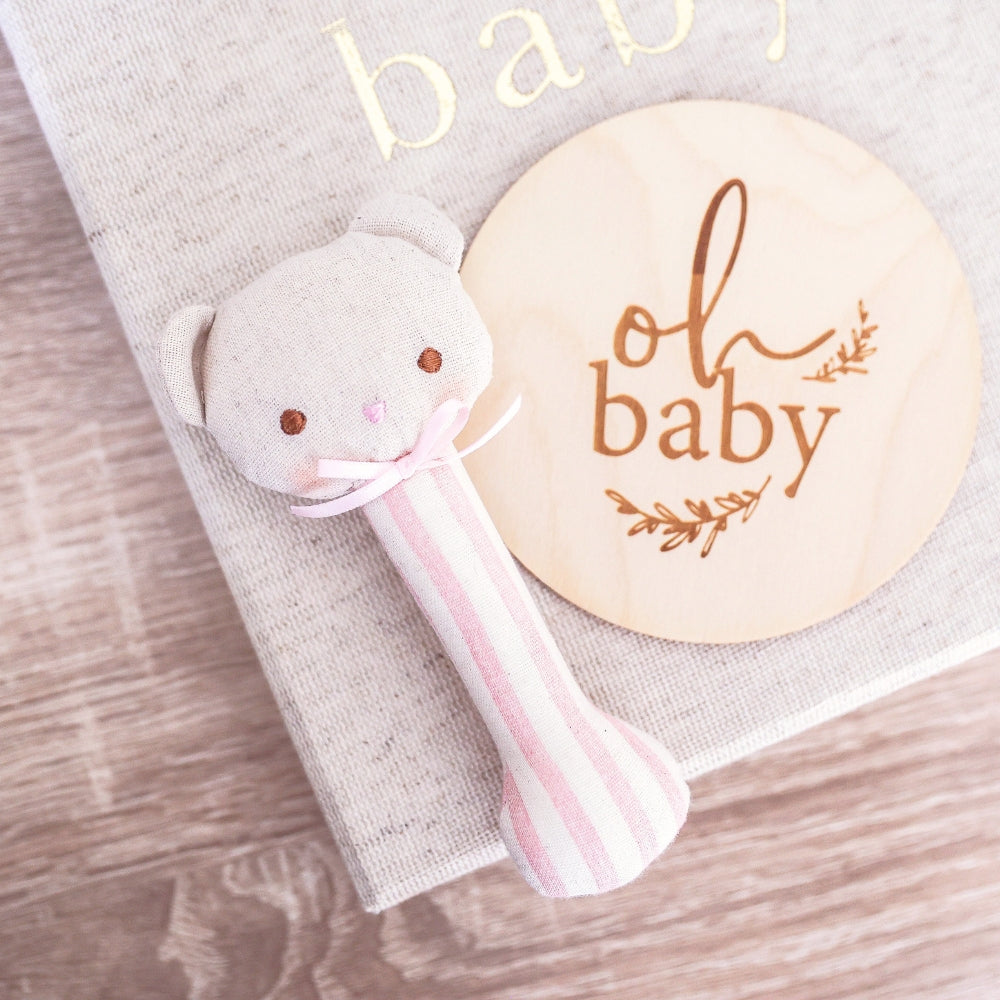 Ted Stick Rattle Pink Stripe