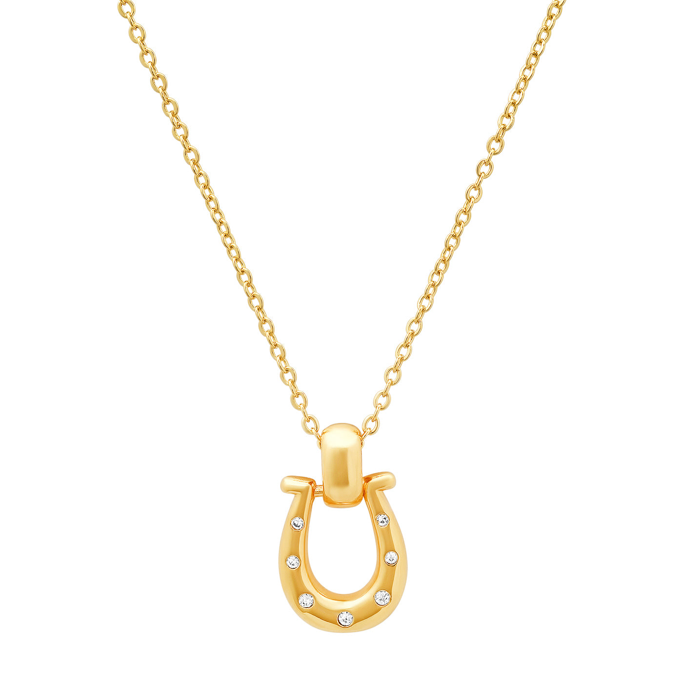 Gold Horseshoe Necklace with Embedded CZ Stones