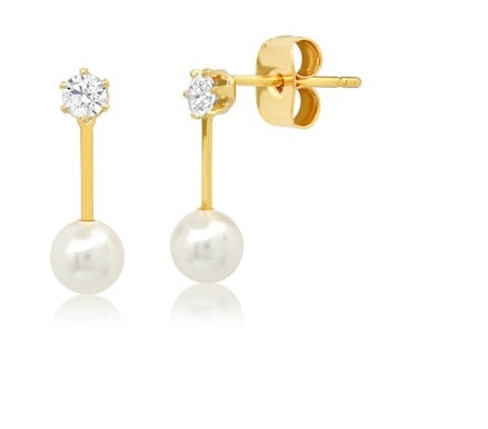 Stick Pearl Stud Earrings With CZ
