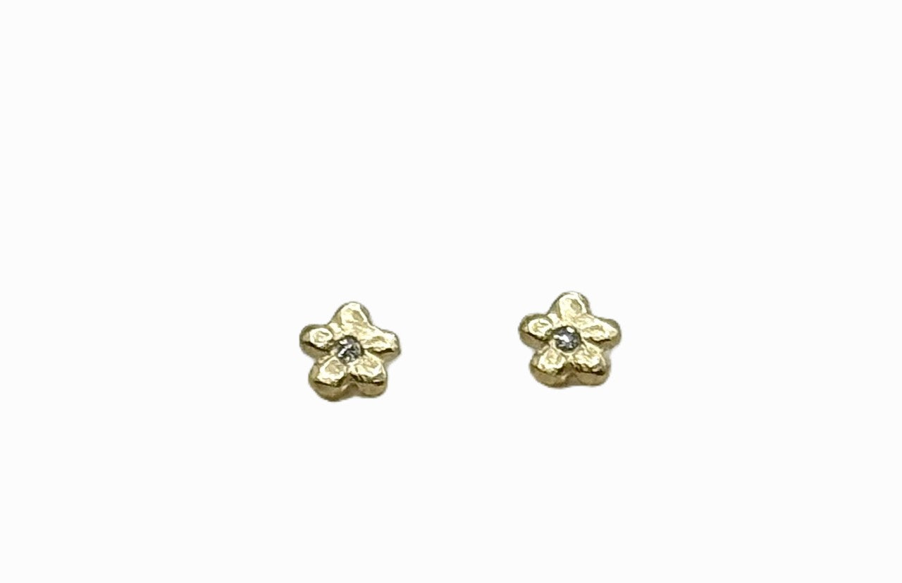 Tiny Flower with Diamond 14 Karat Gold Post Earring