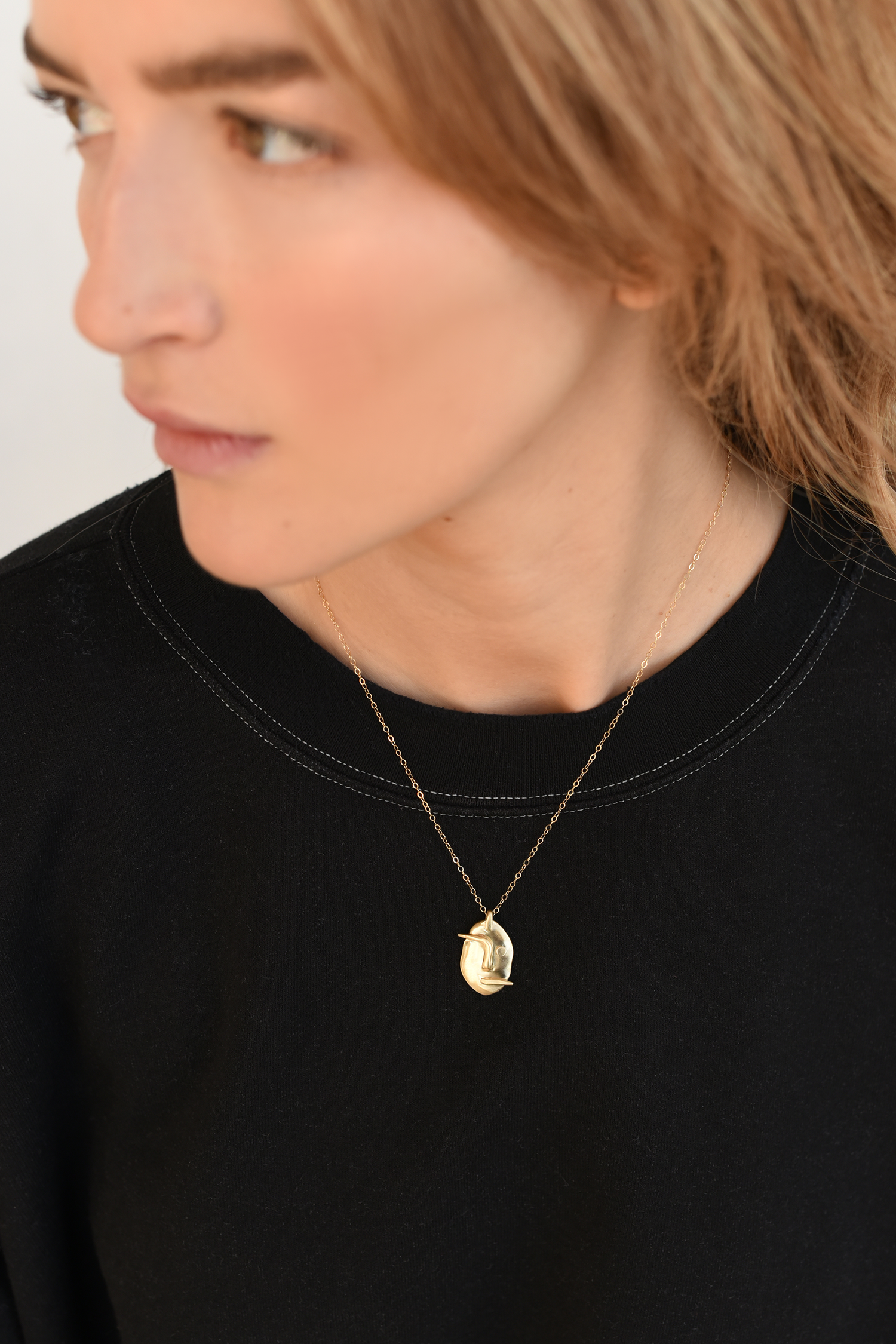 Face Pendant Brass Necklace