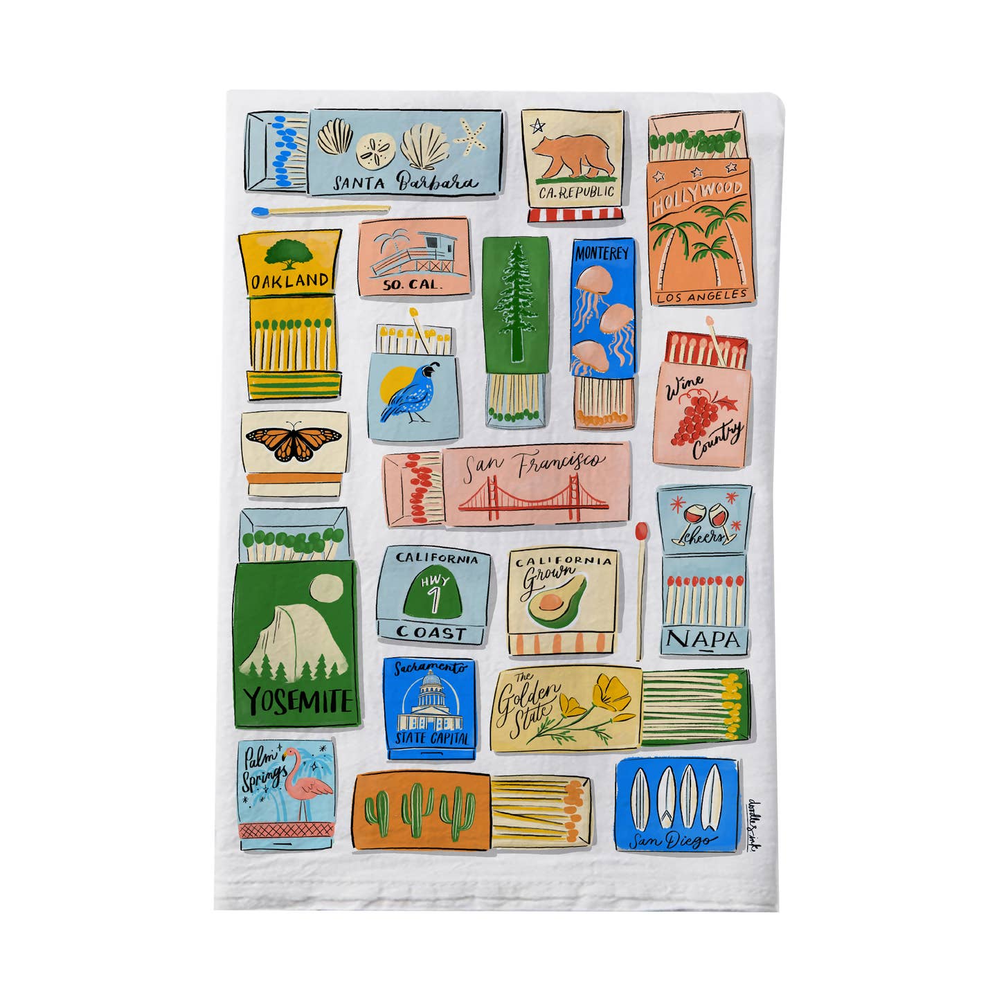 California Matchboxes Tea Towel