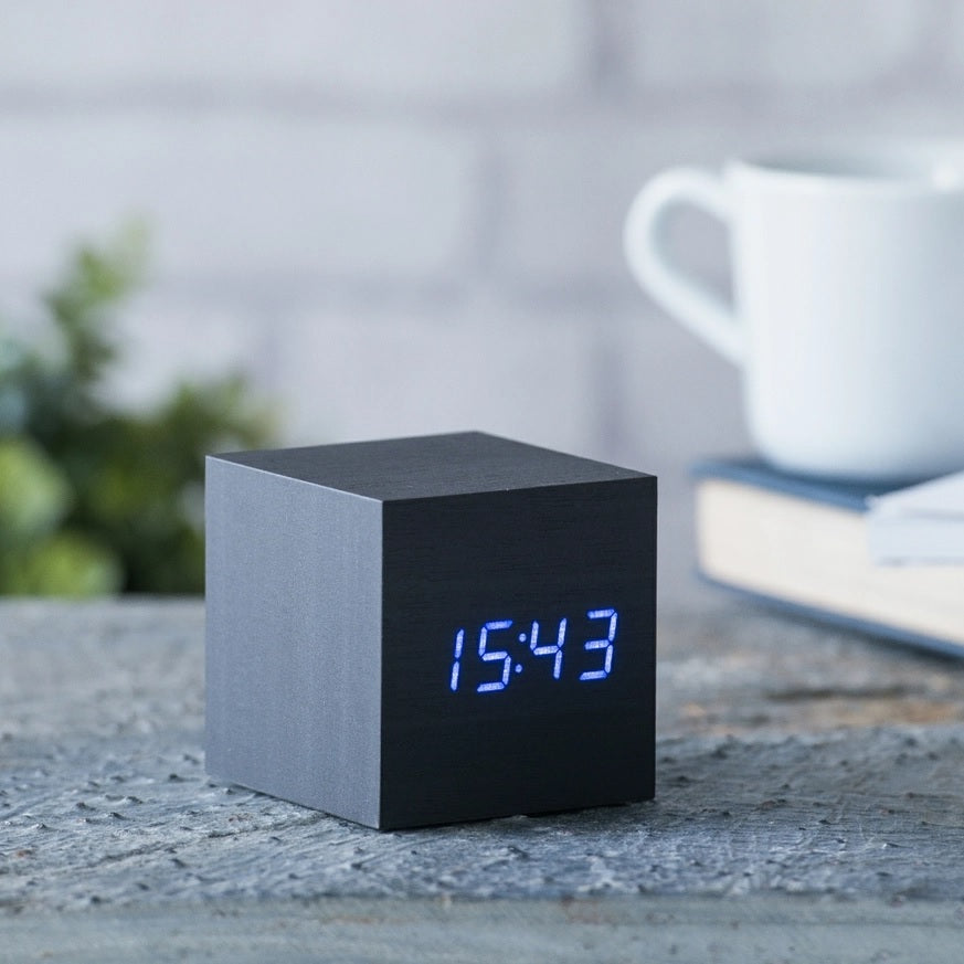Cube Click Clock - Black with Blue LED