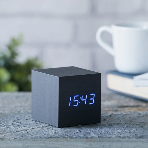 Load image 1 in gallery view. Cube Click Clock - Black with Blue LED