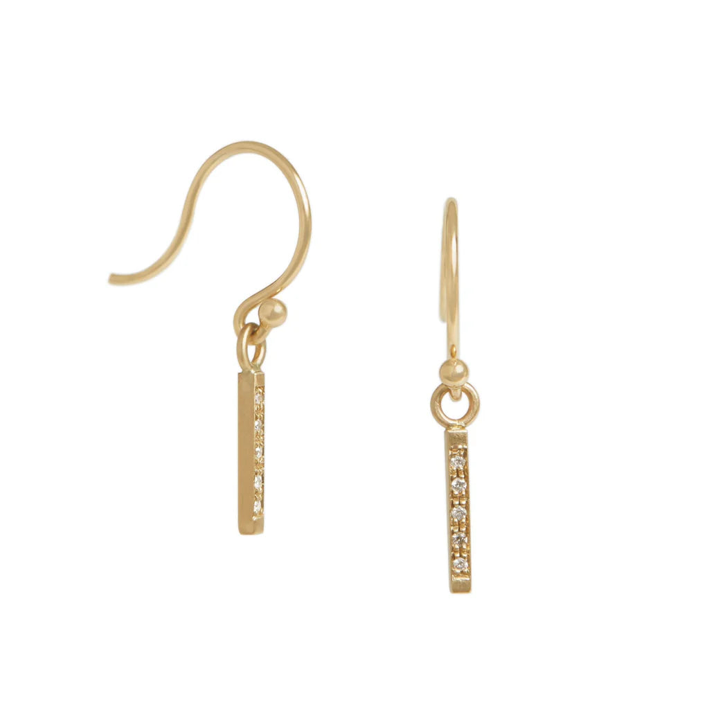 Diamond Pavé Bar 14 Karat Gold Hanging Earrings