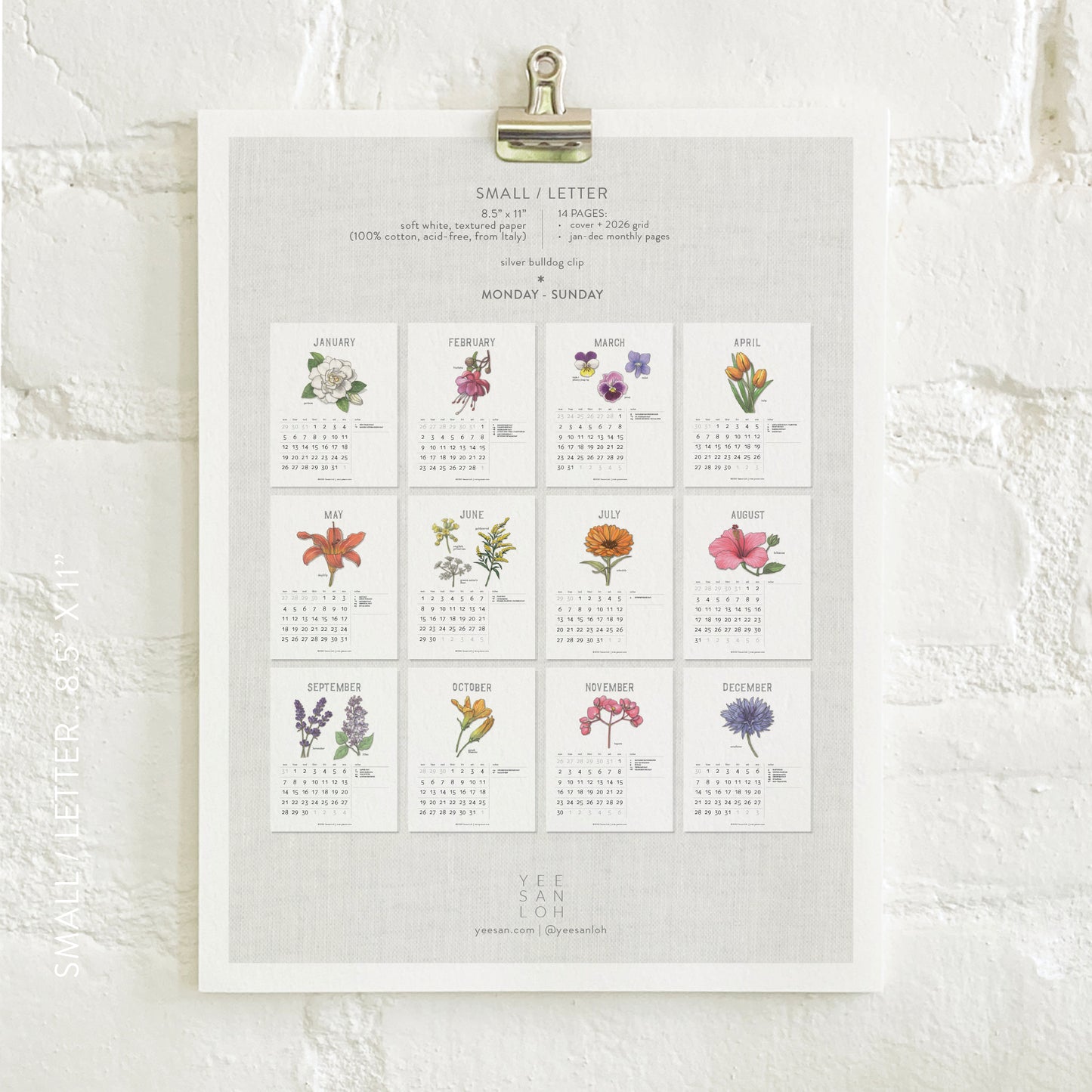 2026 Calendar- Small - Flowers