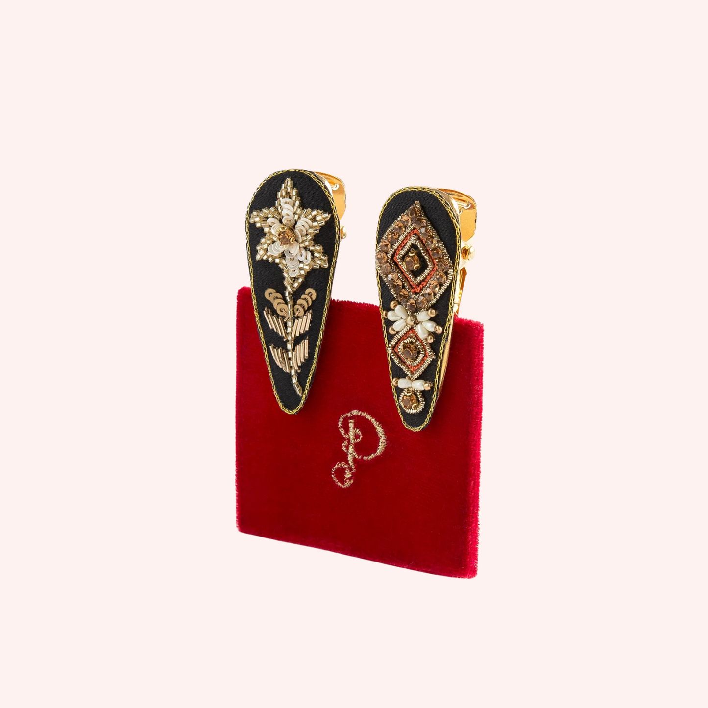 Jeweled Hair Clips - Midnight Floral & Deco