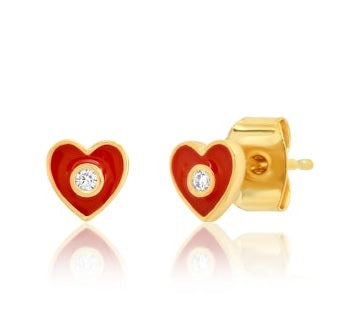 Enamel Heart Studs with CZ Accent