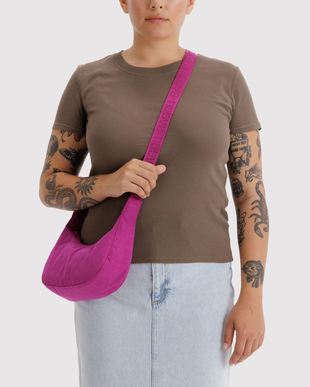 Small Nylon Crescent Bag - Deep Fuchsia