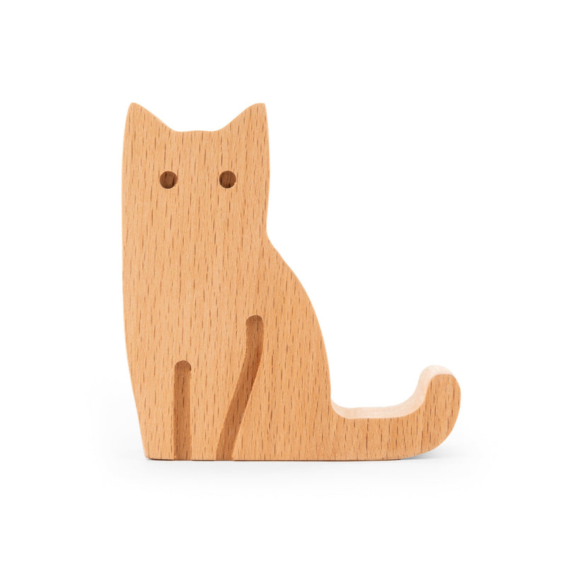 Cat Beechwood Phone Stand