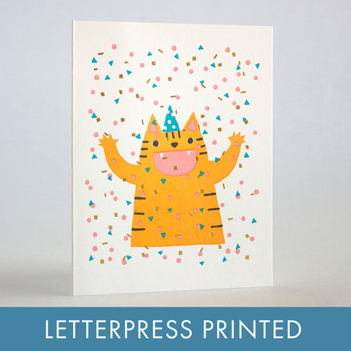 Load image 1 in gallery view. Confetti Cat Party Letterpress Card