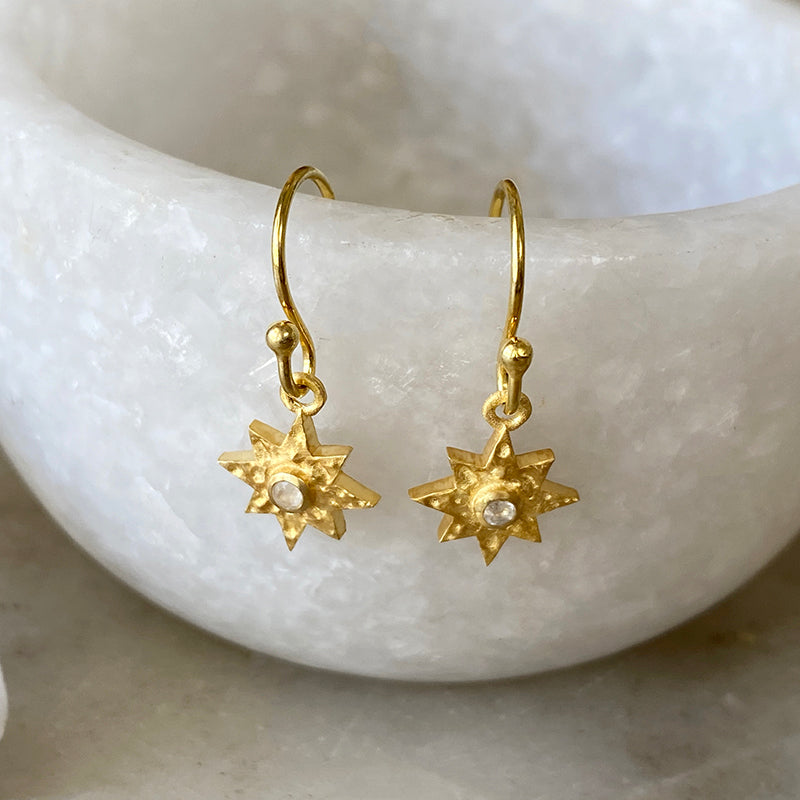 Starburst with Moonstone Earrings on 14 Karat Gold Vermeil