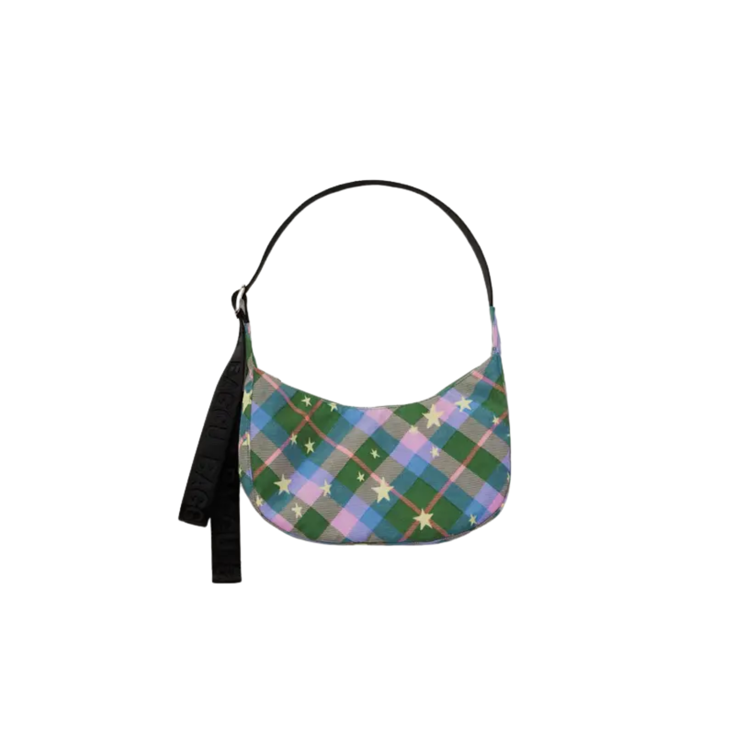 Small Nylon Crescent Bag - Green Star Plaid