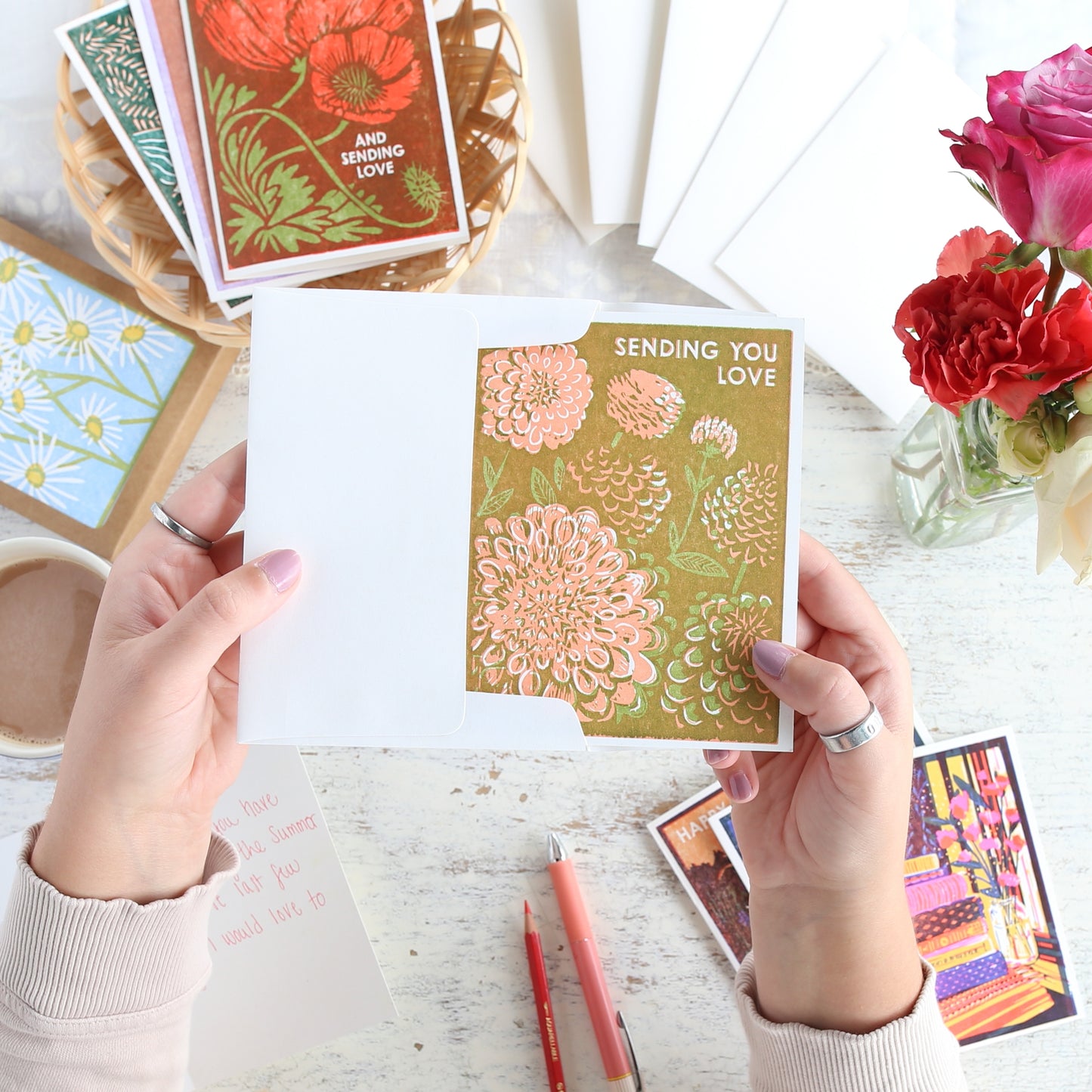 Sending Love (Dahlias) Friendship Card