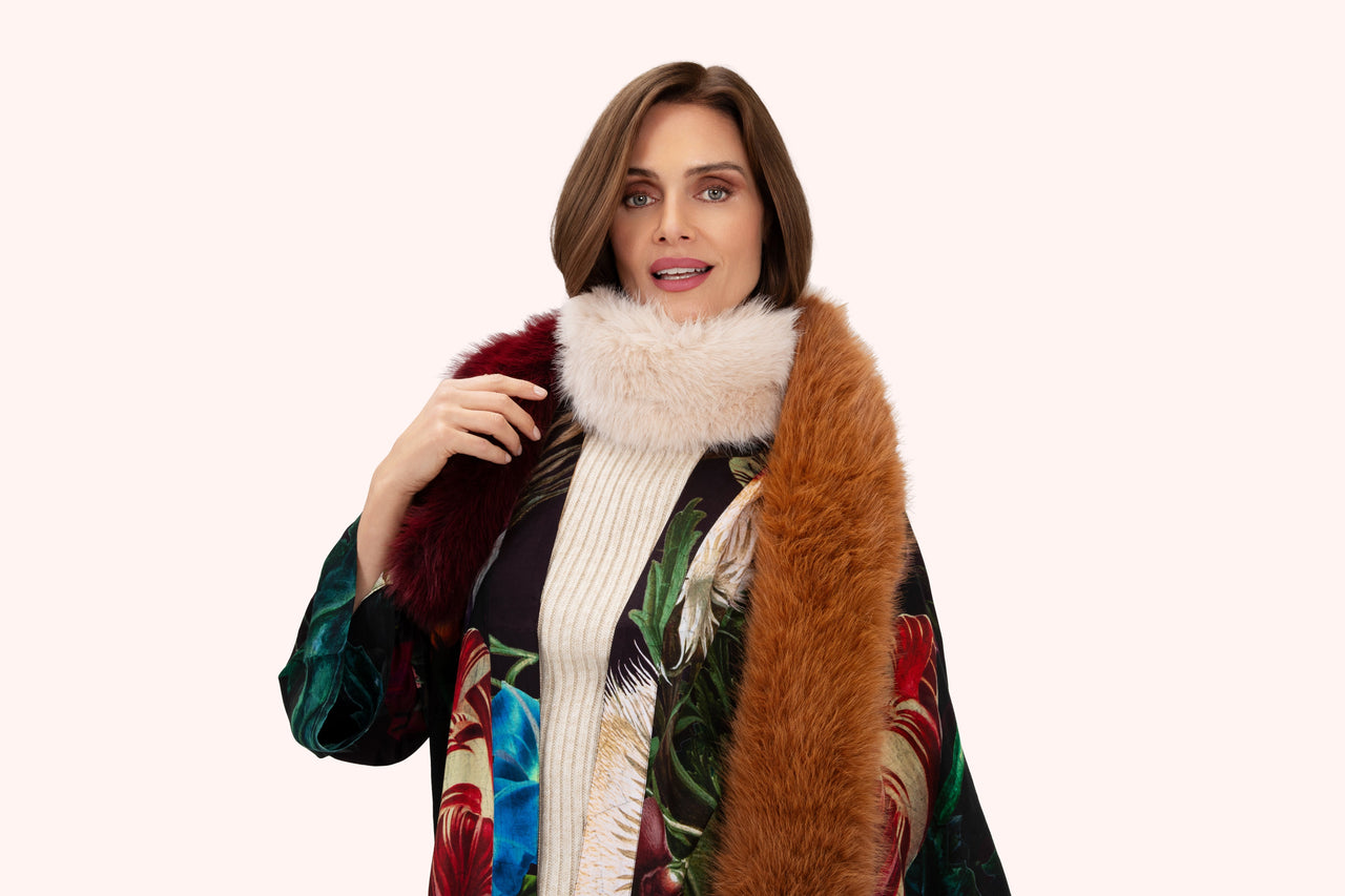 Elsa 3-tone Scarf -Damson/Mocca/Cream